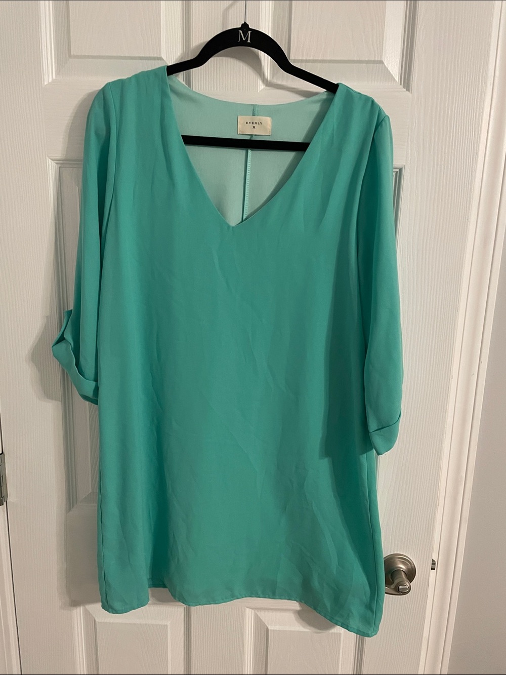 Everly Aqua V-Neck Tunic Blouse
